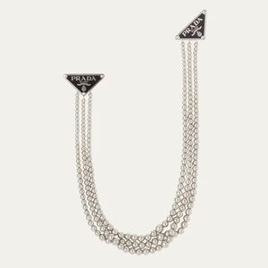 NIB Prada Triangle Ball Chain Brooch Necklace